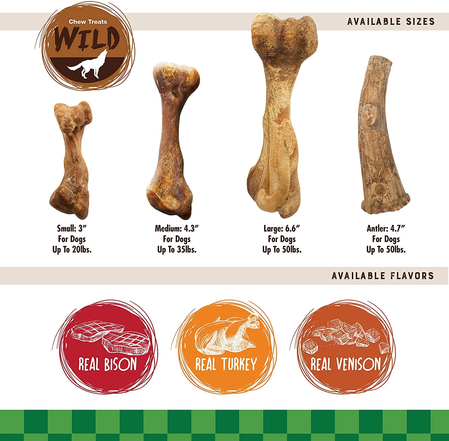Healthy Edibles WILD Natural Long-Lasting Bison Flavor Bone Chew Treats for Dogs, Medium (2 Count)