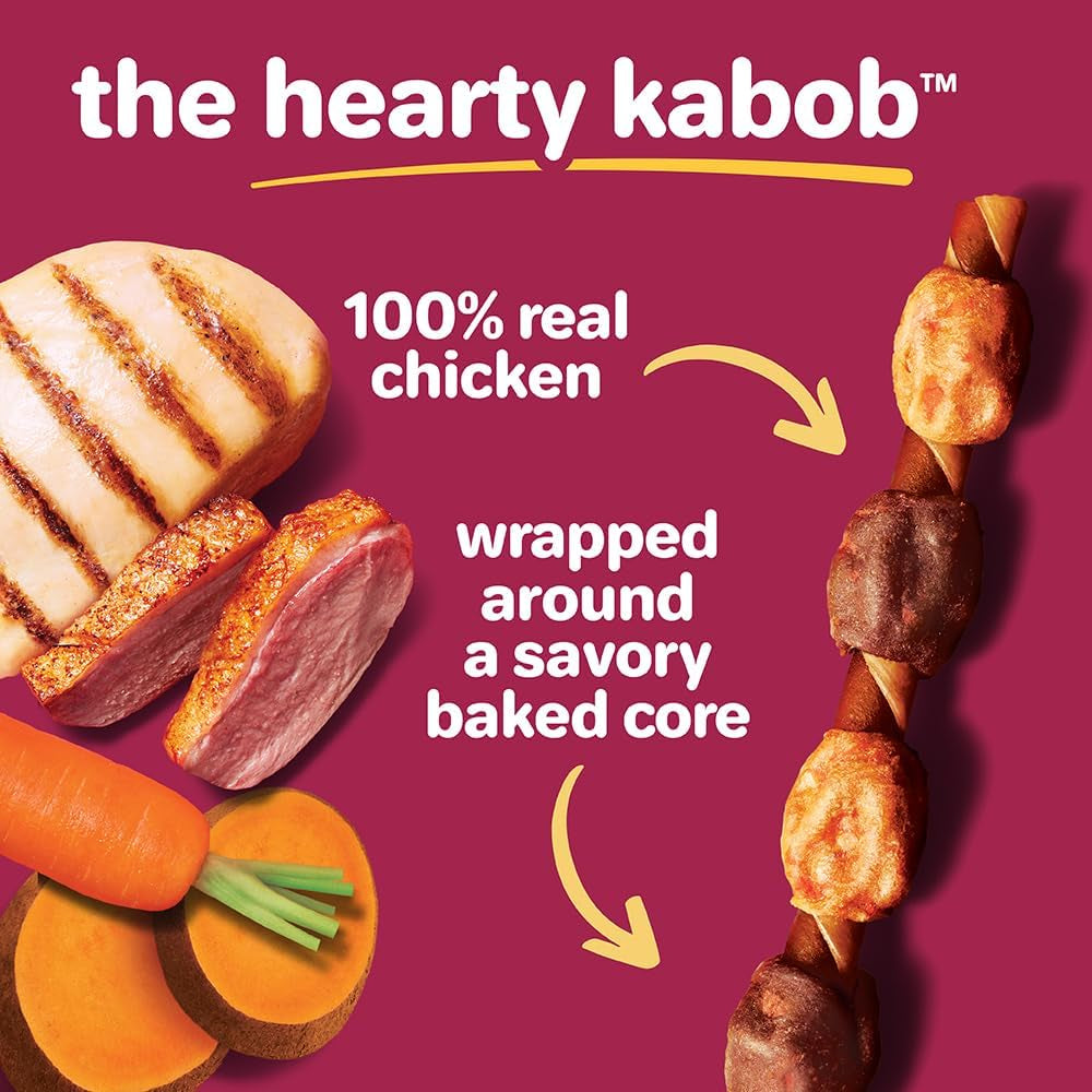 Oinkies Hearty Kabob Dog Treats with 100% Real Chicken, Duck, Sweet Potato & Carrot, Rawhide-Free, Natural Dog Treats, Highly Digestible Long Lasting Chews, 18 Count