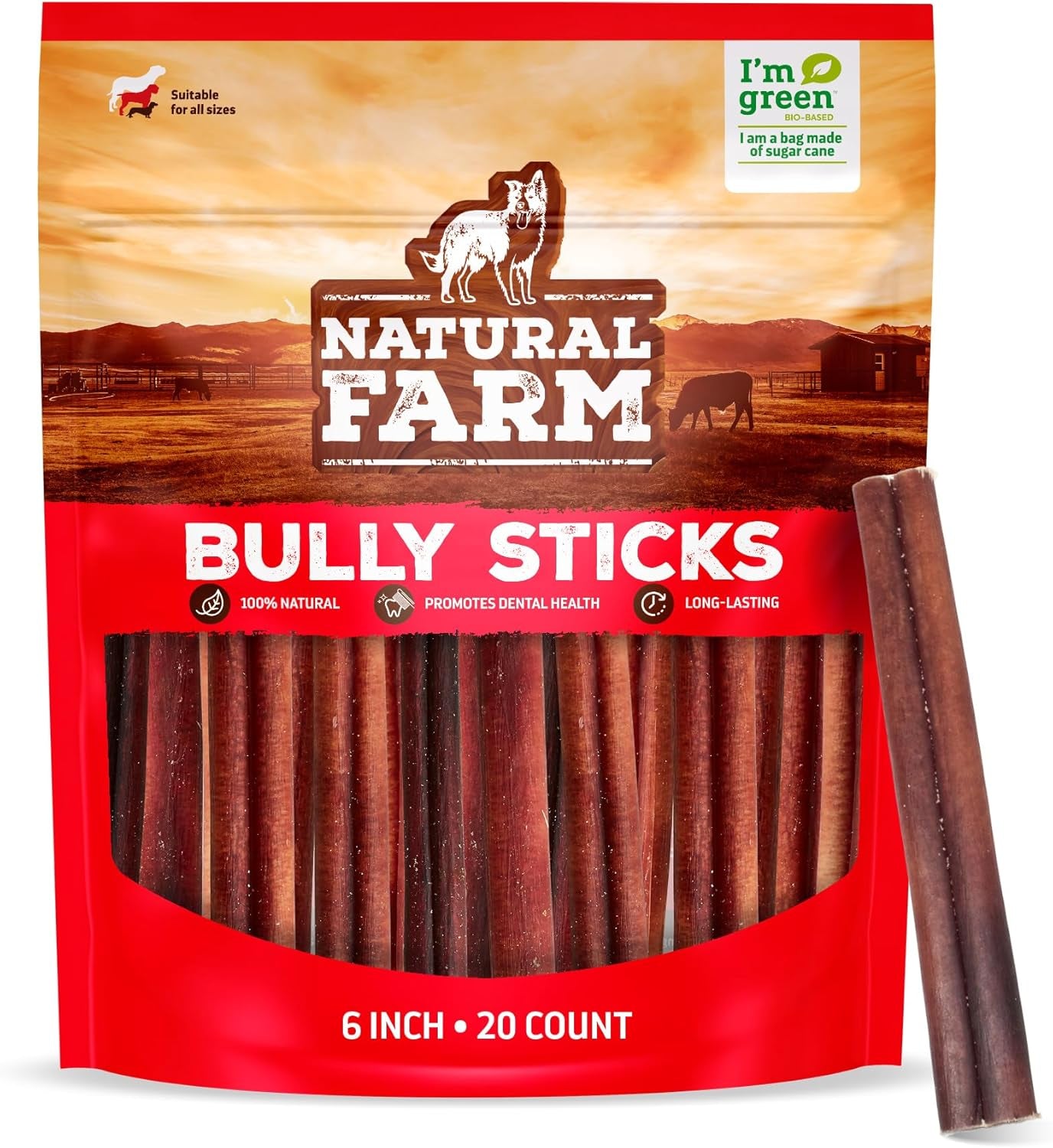 Odor-Free Bully Sticks (6 Inch, 20 Pack), 100% Beef Chews for Pups, Small and Medium Dogs, Non-Gmo, Grain-Free, Fully Digestible, Natural Treats to Keep Your Dog Busy