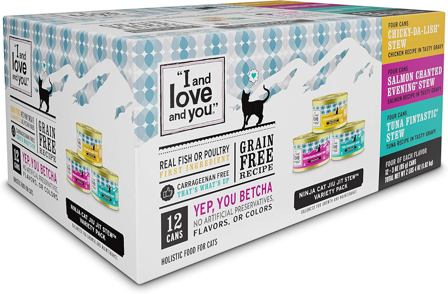 Wet Cat Food - Ninja Cat Jiu Jit Stew Variety Pack - Chicken, Salmon, Tuna, Grain Free, Filler Free, 3Oz Pack of 12 Cans