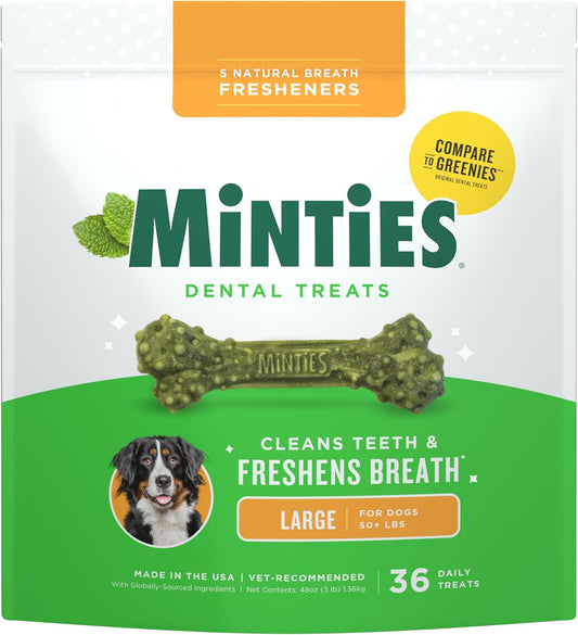 Dental Chews for Dogs, 36 Count, Vet-Recommended Mint-Flavored Treats for Large Dogs over 50 Lbs, Dental Bones Clean Teeth, Fight Bad Breath, and Removes Plaque and Tartar
