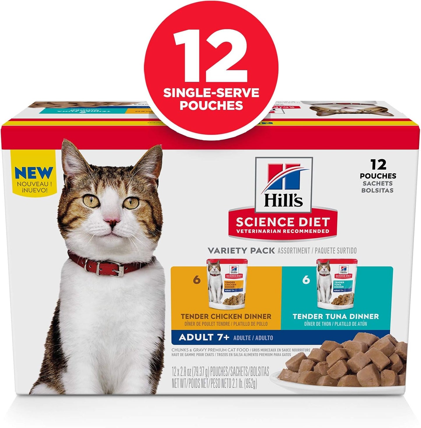 Adult 7+, Senior Adult 7+ Premium Nutrition, Wet Cat Food, Variety Pack: Chicken; Tuna Stew, 2.8 Oz Pouch Variety Pack, Case of 12