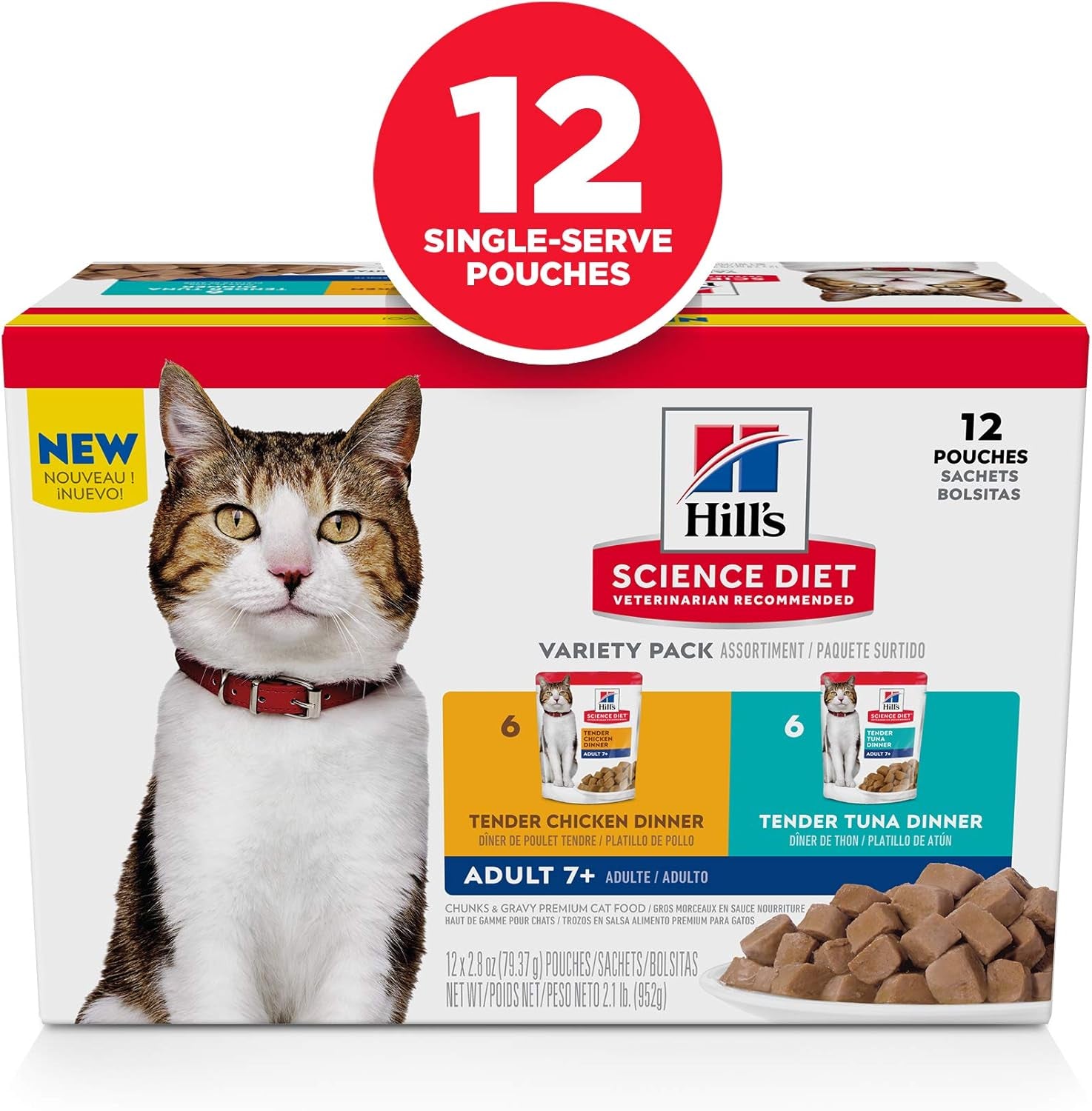 Adult 7+, Senior Adult 7+ Premium Nutrition, Wet Cat Food, Variety Pack: Chicken; Tuna Stew, 2.8 Oz Pouch Variety Pack, Case of 12