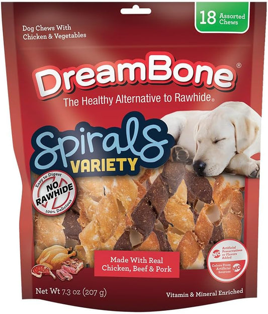 Spirals Variety Pack, No-Rawhide Chews for Dogs, 18 Spiral Chews