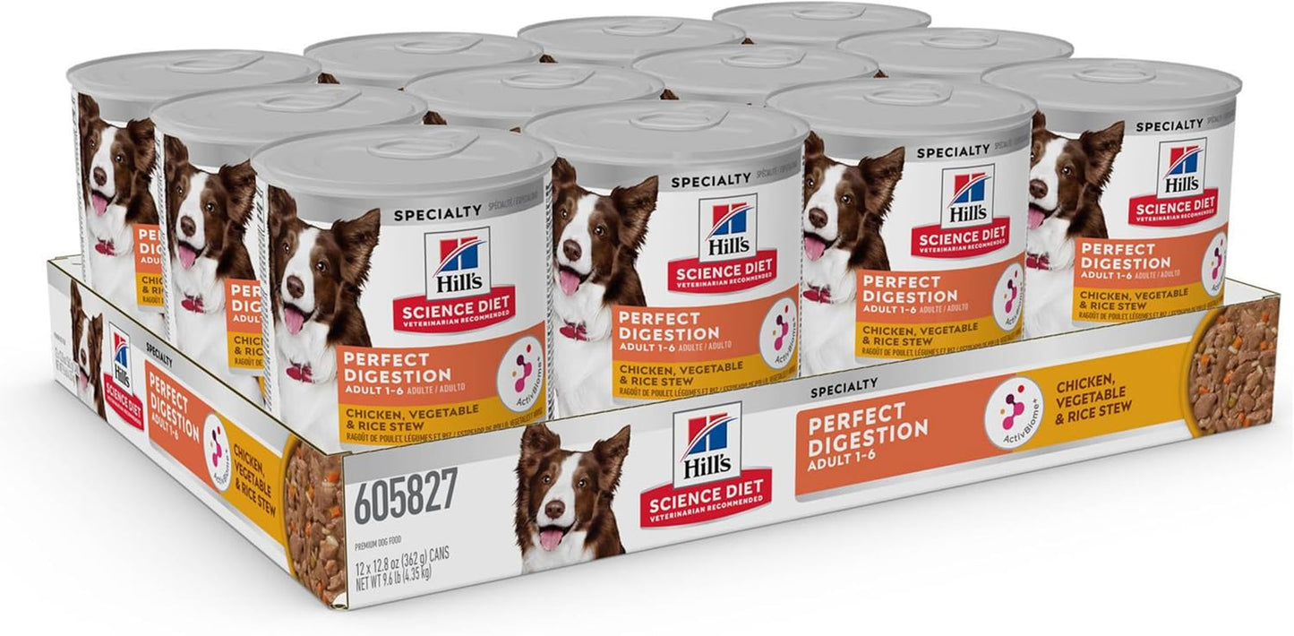 Perfect Digestion, Adult 1-6, Digestive Support, Wet Dog Food, Chicken, Vegetable & Rice Stew, 12.5 Oz Can, Case of 12