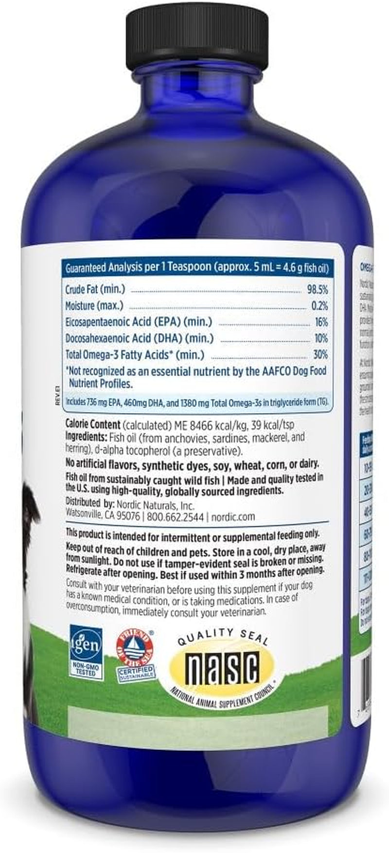 Omega-3 Pet, Unflavored - 16 Oz - 1380 Mg Omega-3 per Teaspoon - Fish Oil for Large to Very Large Dogs with EPA & DHA - Promotes Heart, Skin, Coat, & Immune Health