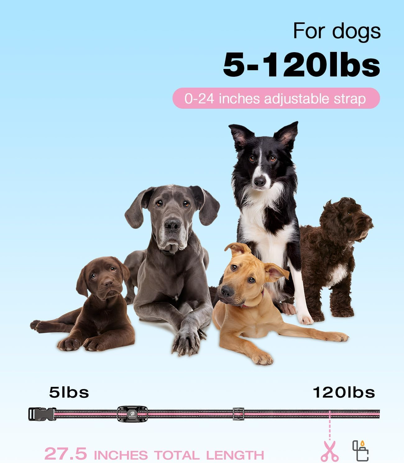 Dog Shock Collar - 3300Ft Dog Training Collar with Remote for 5-120Lbs Small Medium Large Dogs Rechargeable Waterproof E Collar with Beep (1-8), Vibration(1-16), Safe Shock(1-99) (Lightpink)