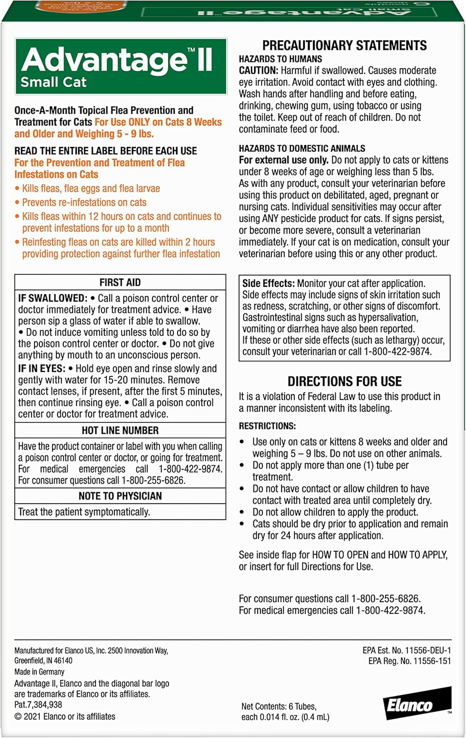 II Small Cat Vet-Recommended Flea Treatment & Prevention | Cats 5-9 Lbs. | 6-Month Supply