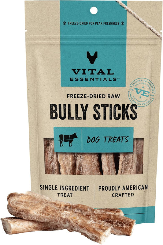 Bully Sticks Dog Treats, 1.4 Oz | Freeze-Dried Raw | Single Ingredient | Premium Quality High Protein Training Treats | Grain Free, Gluten Free, Filler Free
