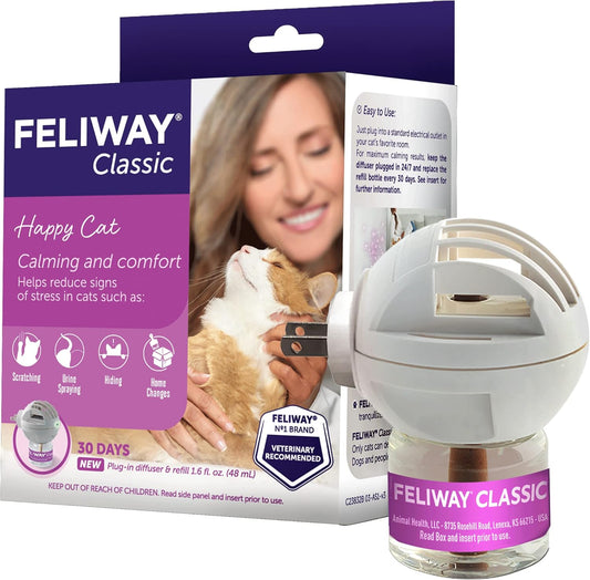 Classic 30 Day Cat Calming Plug in Pheromone Diffuser Starter Kit, 48Ml - Helps Reduce Common Signs of Stress in Cats & Kittens, Enhanced Calming
