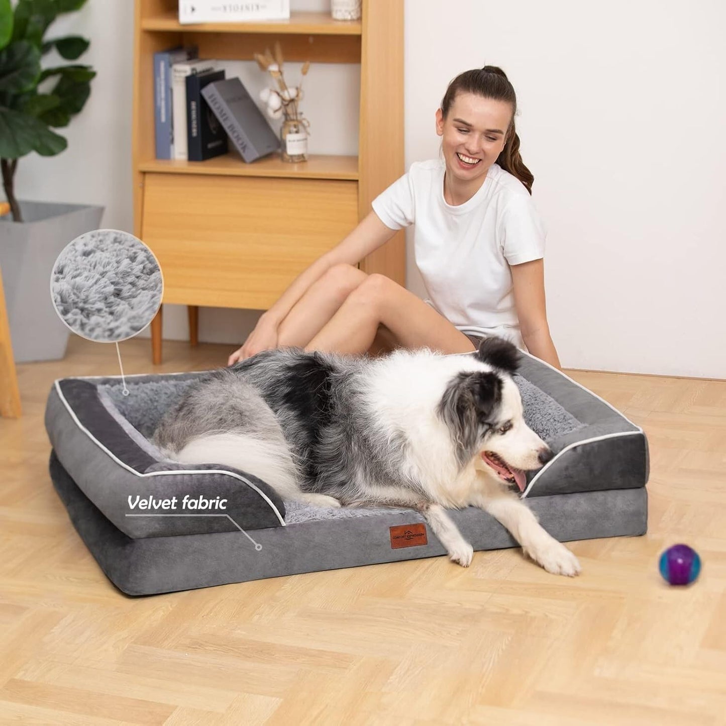 Orthopedic Dog Bed for Extra Large Dogs 42X30 Inch, Waterproof Egg Crate Foam XL Pet Bed with Removable Bolsters, Dog Couch with Washable Cover & Non-Slip Bottom, Grey