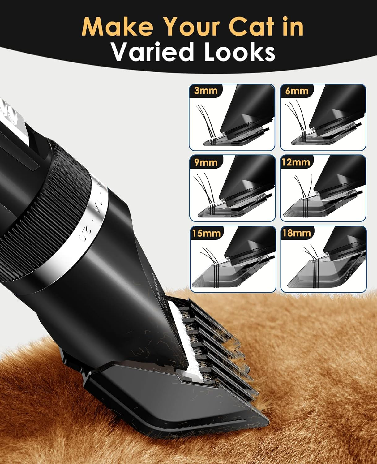 Quiet Cat Clippers for Matted & Long Hair, 2-Speed Cordless Pet Shaver Grooming Kit for Cats, Small Dogs & Animals (Black)