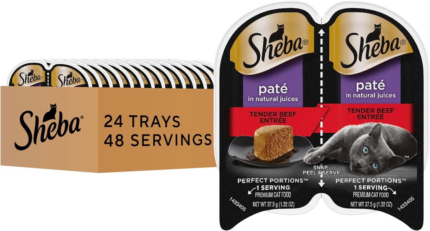 Perfect Portions Wet Cat Food Pate Tender Beef Entree, 2.6 Oz. Twin-Pack Trays (24 Count, 48 Servings)
