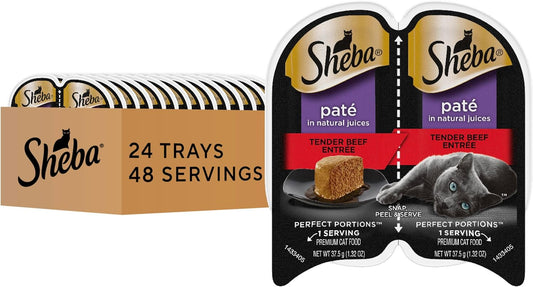 Perfect Portions Wet Cat Food Pate Tender Beef Entree, 2.6 Oz. Twin-Pack Trays (24 Count, 48 Servings)
