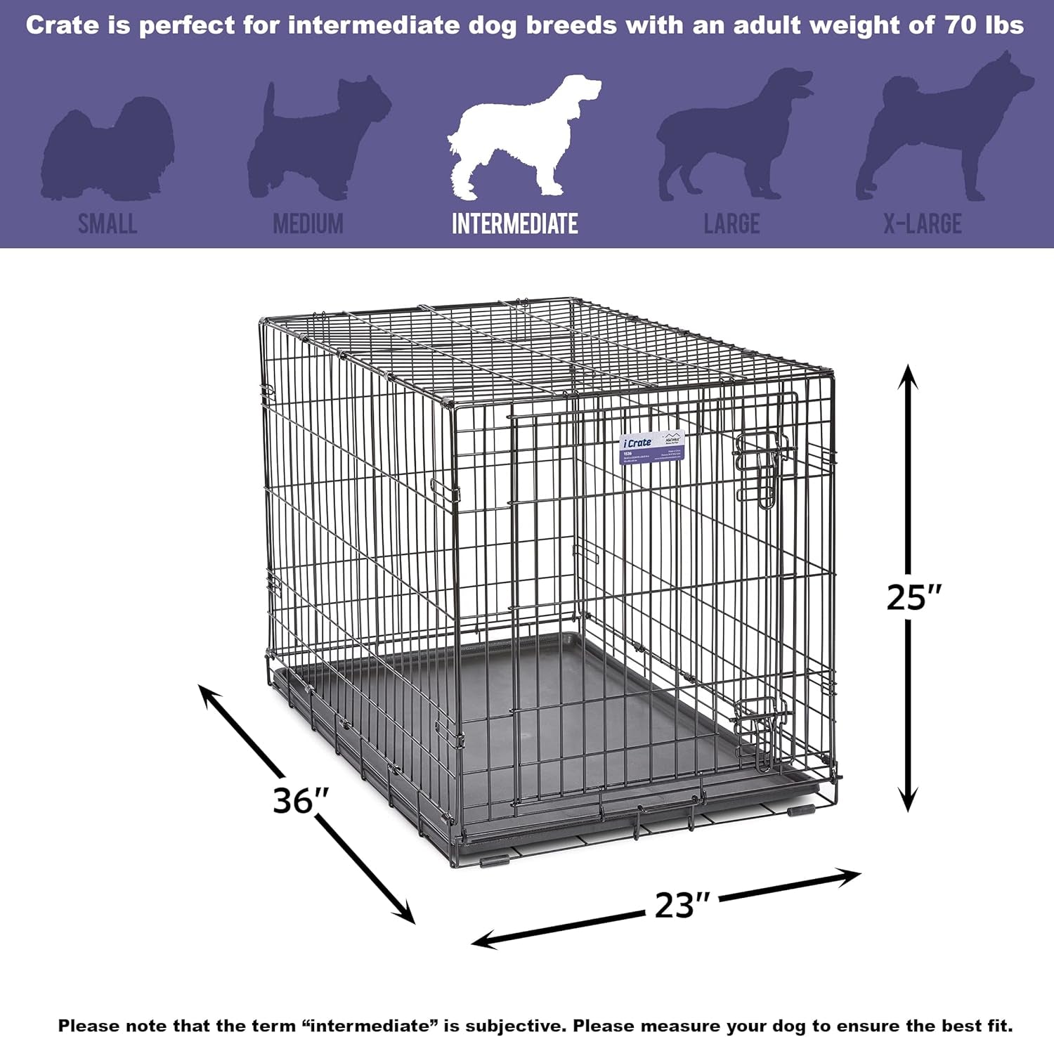 36-Inch Icrate Folding Dog Crate with Divider Panel, Leak-Proof Tray & Secure Latches – Metal Wire Kennel for Medium Large Breeds – Portable, Durable & Easy to Assemble