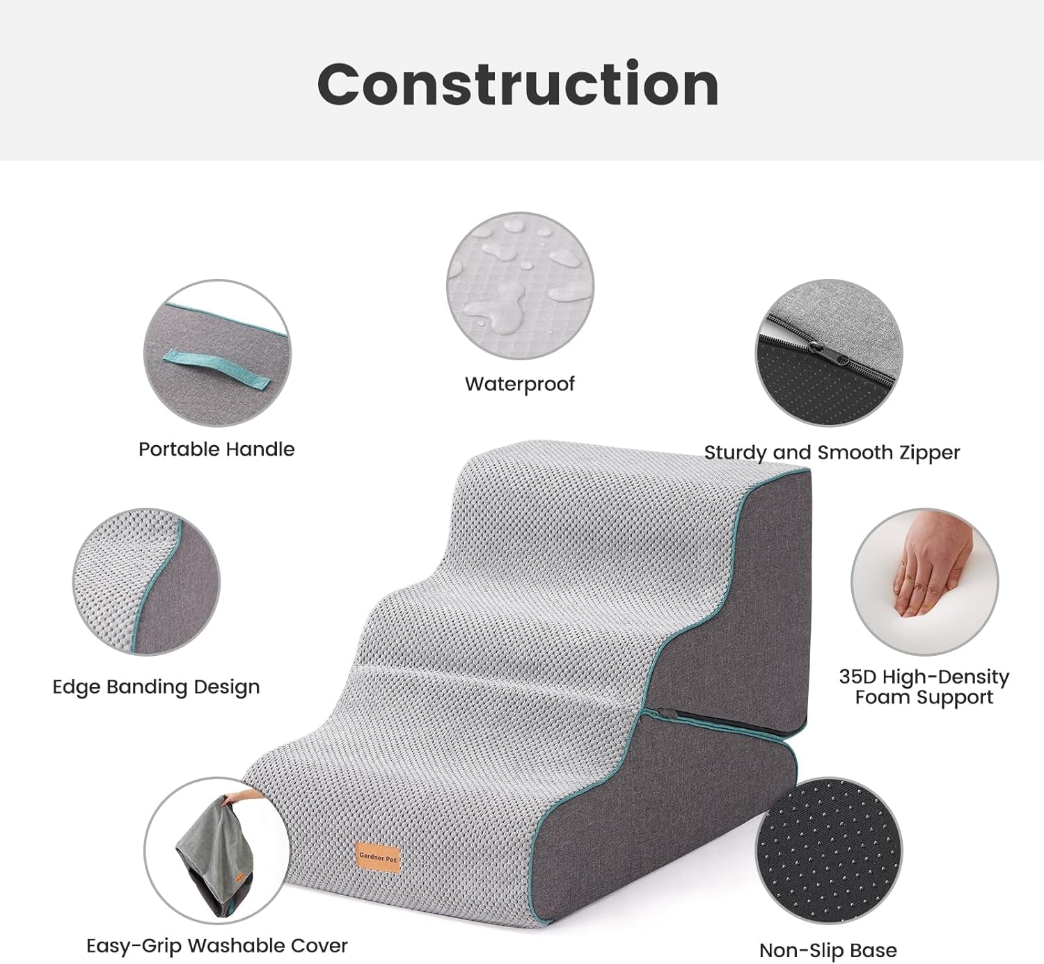 Dog Stairs for Small Dogs 16.5" H, 2 in 1 Transformable 3-Step Pet Stairs and Ramp, Dog Steps for Couch (13-20 In) with Durable Non-Slip Waterproof Cover and Certipur-Us Certified Foam