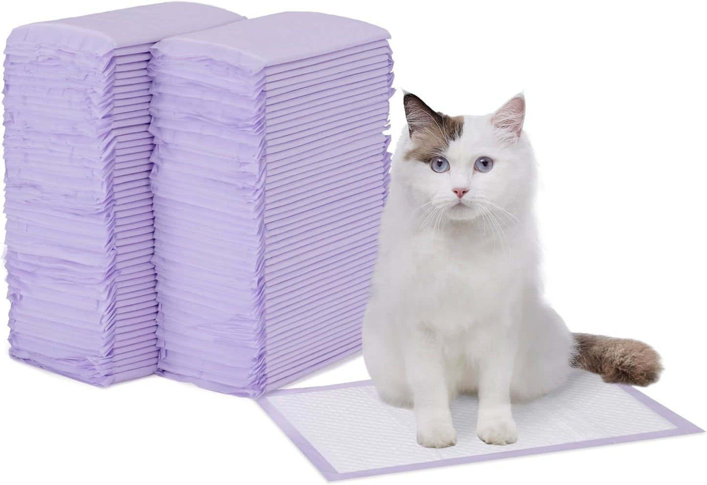 Cat Pee Pads, 100 Count, Universal Fit for Litter Box, Odor Control with Fresh Scent, White/Purple