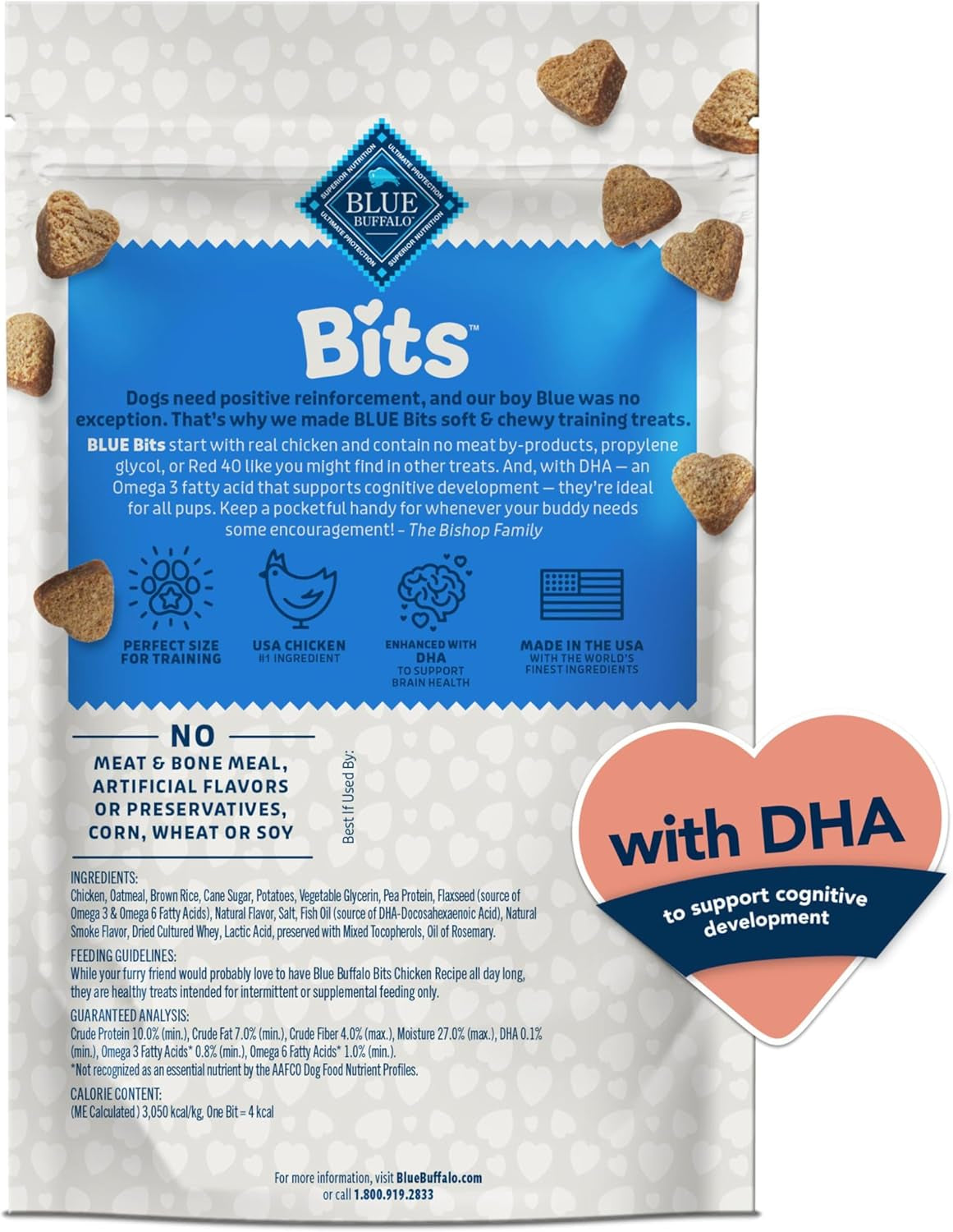 Bits Soft Dog Treats for Training, Made with Natural Ingredients & Enhanced with DHA, Chicken Recipe, 4-Oz Bag
