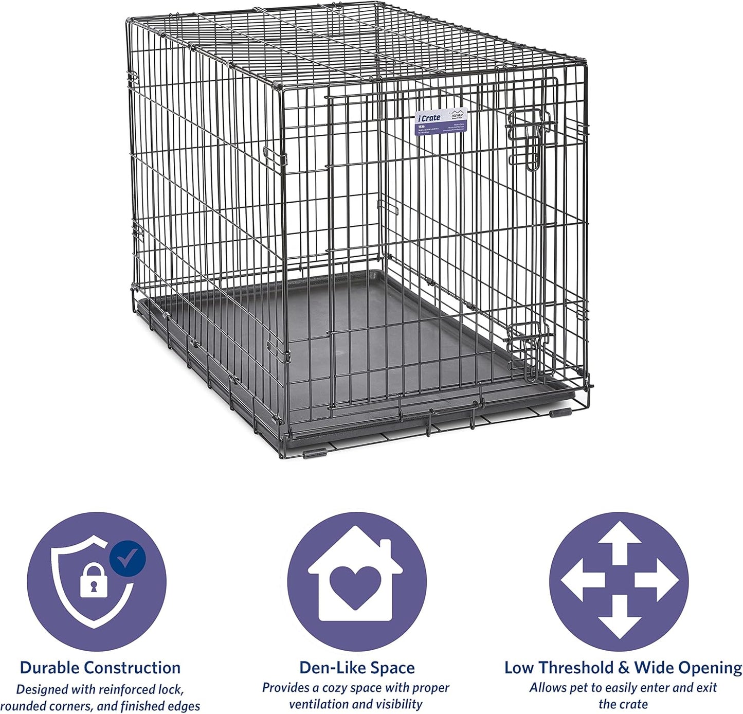 36-Inch Icrate Folding Dog Crate with Divider Panel, Leak-Proof Tray & Secure Latches – Metal Wire Kennel for Medium Large Breeds – Portable, Durable & Easy to Assemble