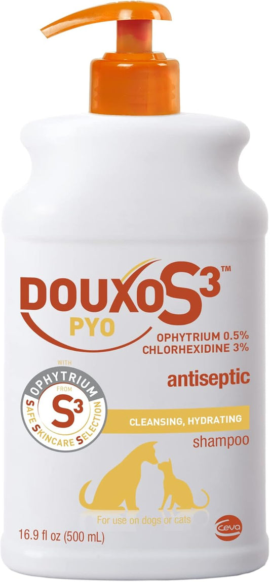 S3 Pyo Shampoo, Contains 3% Chlorhexidine & 0.5% Ophytrium, Antiseptic & Hydrating, for Bacterial or Yeast Skin Infections, for Dogs and Cats, 16.9 Fl. Oz. (500Ml)