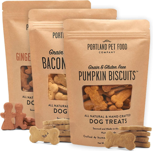 Natural Dog Treats Variety Pumpkin Gingerbread & Bacon Dog Biscuits - Grain-Free, Human-Grade Healthy Training & Snacks - Puppy, Small, Large Breed - Made in the USA - 3 Pack