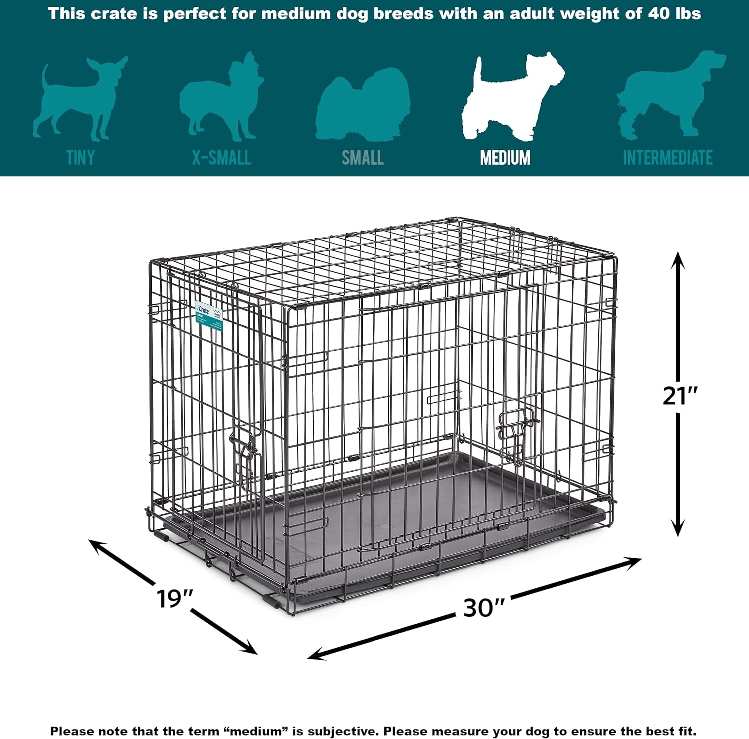 30-Inch Two-Door Icrate Folding Dog Crate with Divider Panel, Leak-Proof Tray & Secure Latches – Metal Wire Kennel for Medium Breeds – Portable, Durable & Easy to Assemble