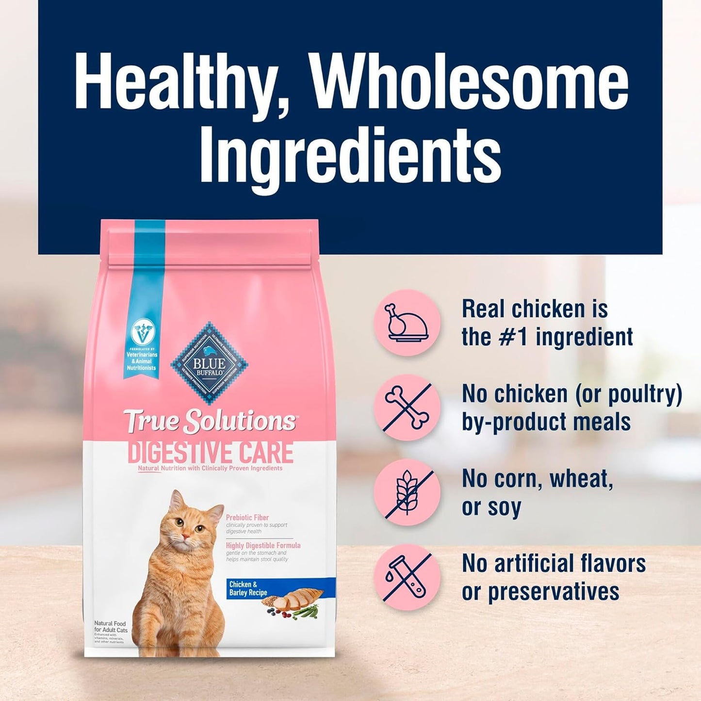 True Solutions Digestive Care Natural Dry Cat Food for Adult Cats, Chicken, 11-Lb. Bag