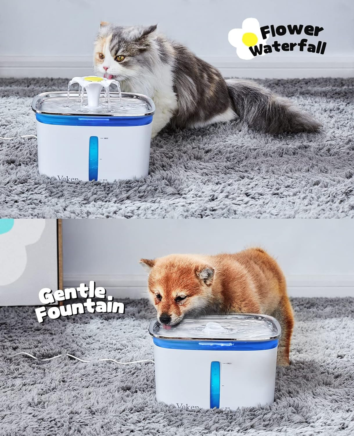 Innovation Award Winner 95Oz/2.8L Cat Water Fountain with Stainless Steel Lid, Automatic Pet Fountain Dog Water Dispenser with Replacement Filters for Cats, Dogs (Silver, Stainless Steel)