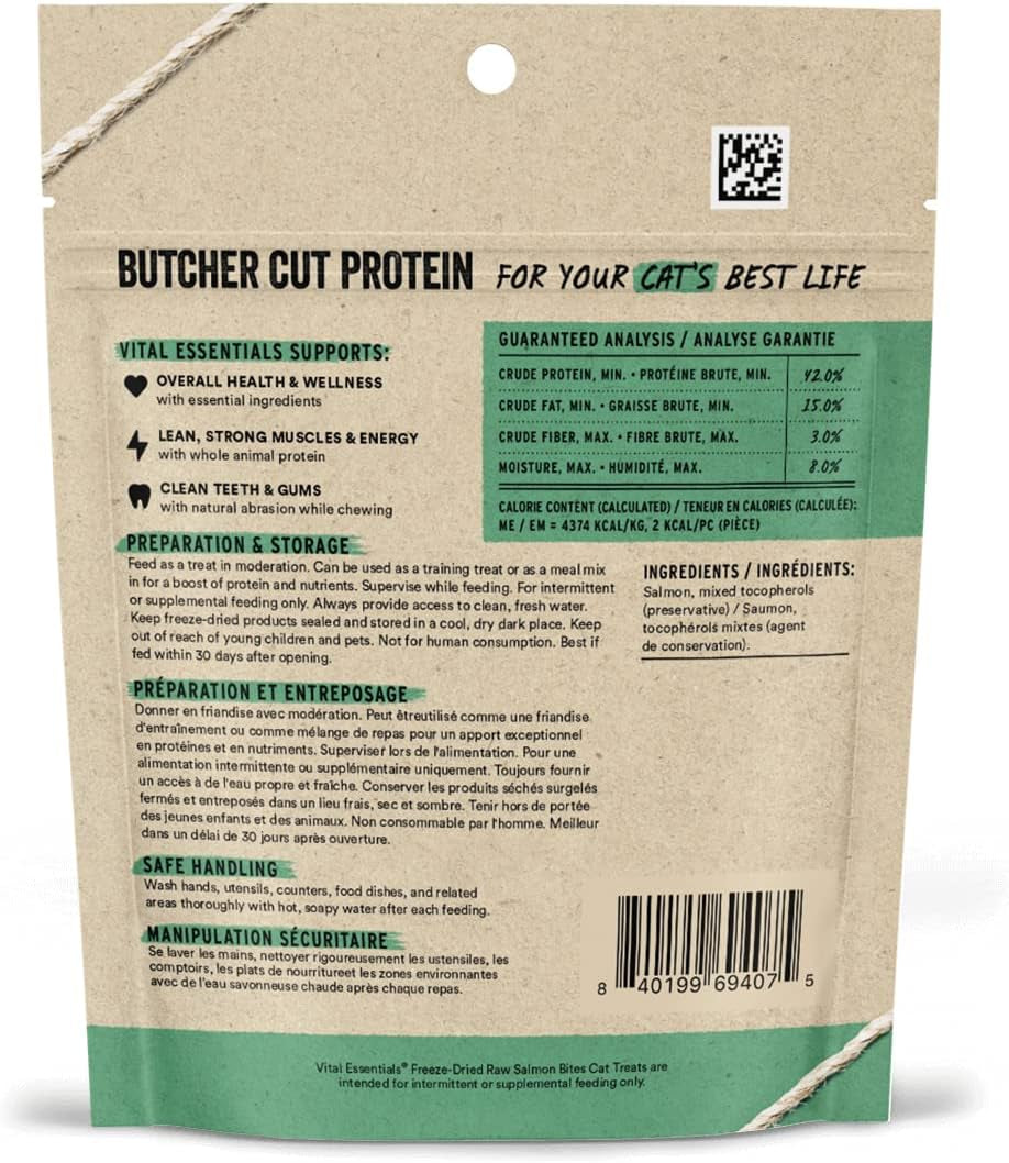 Salmon Bites Cat Treats, 1.1 Oz | Freeze-Dried Raw | Single Protein | Grain Free, Gluten Free, Filler Free