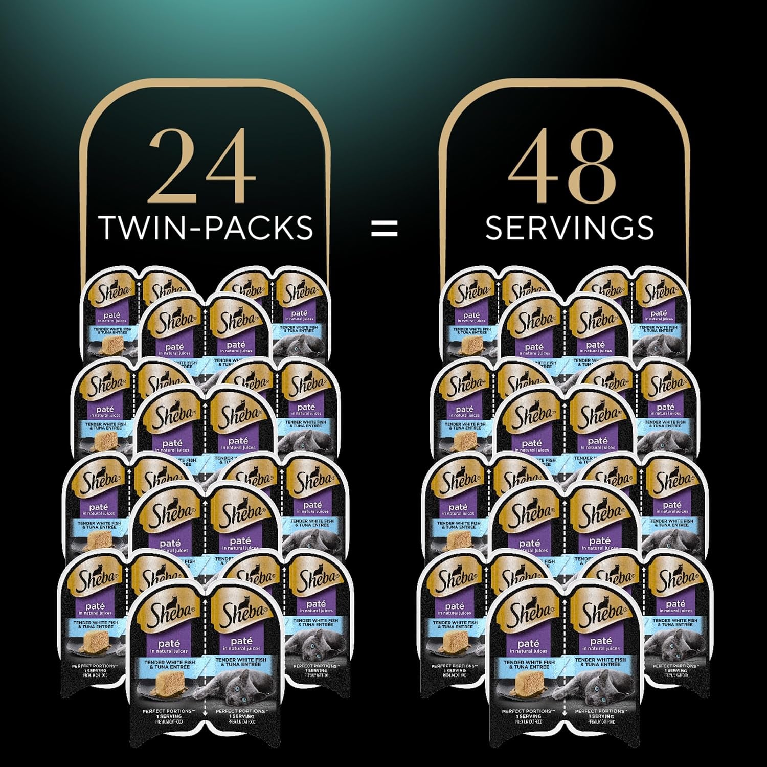 Perfect Portions Wet Cat Food Pate Tender Whitefish and Tuna Entree, 2.6 Oz. Twin-Pack Trays (24 Count, 48 Servings)