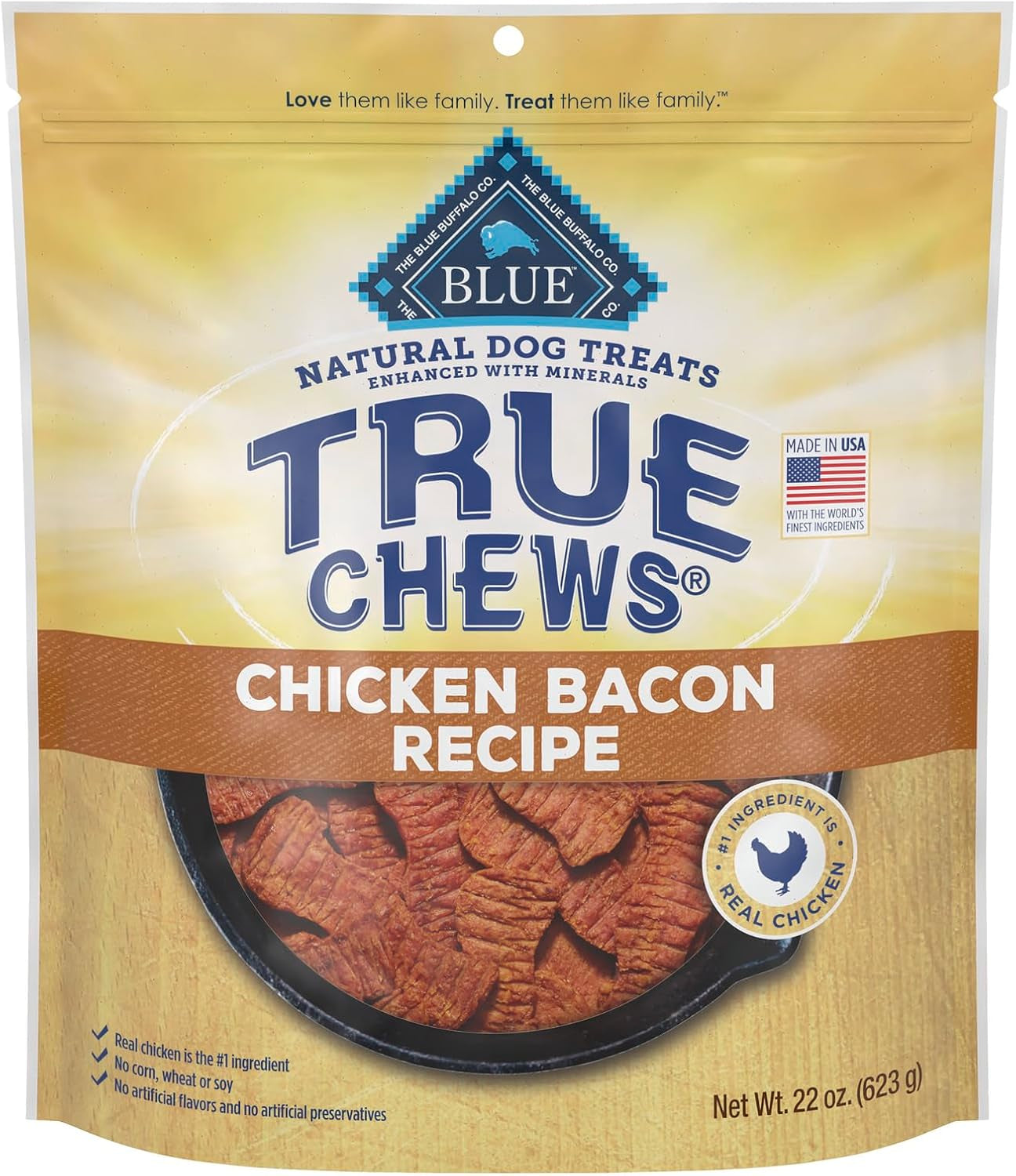 True Chews Dog Treats, Made in the USA with Natural Ingredients, Chicken Bacon Recipe, 22-Oz Bag