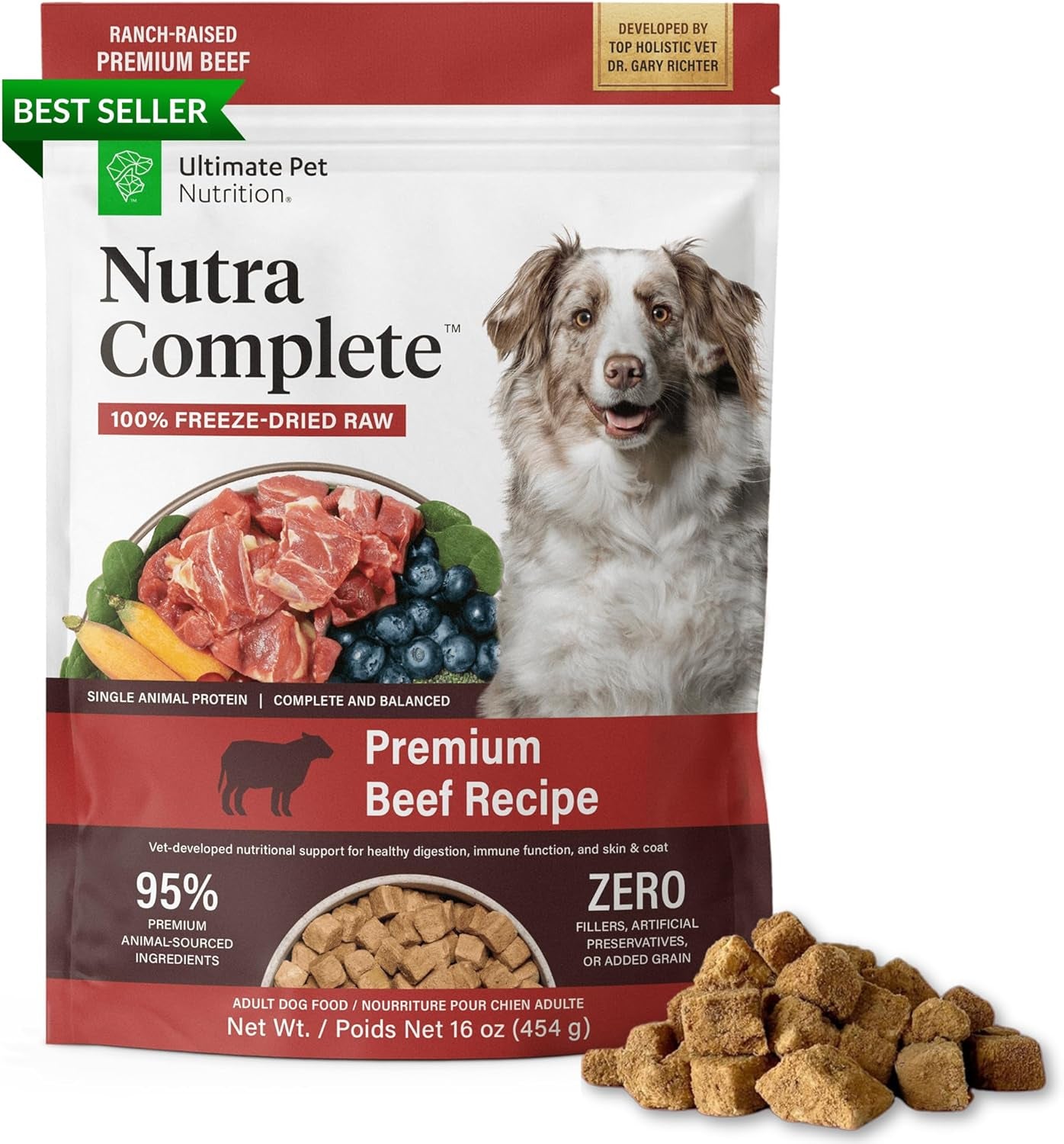 Nutra Complete, 100% Freeze Dried Raw Veterinarian Formulated Dog Food with Antioxidants Prebiotics and Amino Acids (1 Pound, Beef)