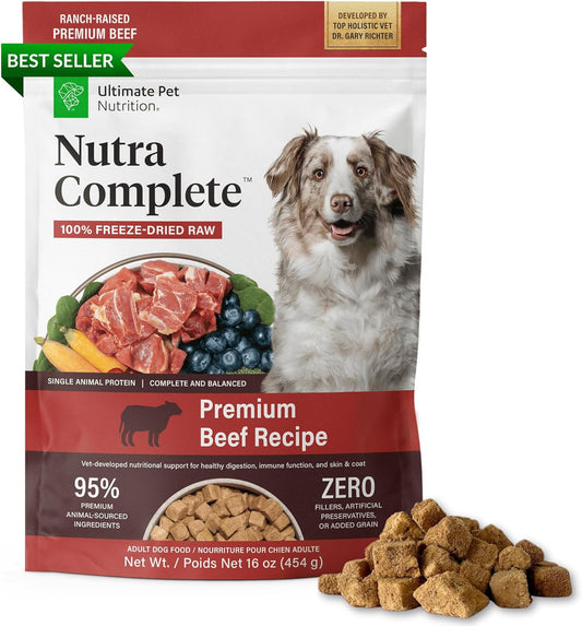 Nutra Complete, 100% Freeze Dried Raw Veterinarian Formulated Dog Food with Antioxidants Prebiotics and Amino Acids (1 Pound, Beef)