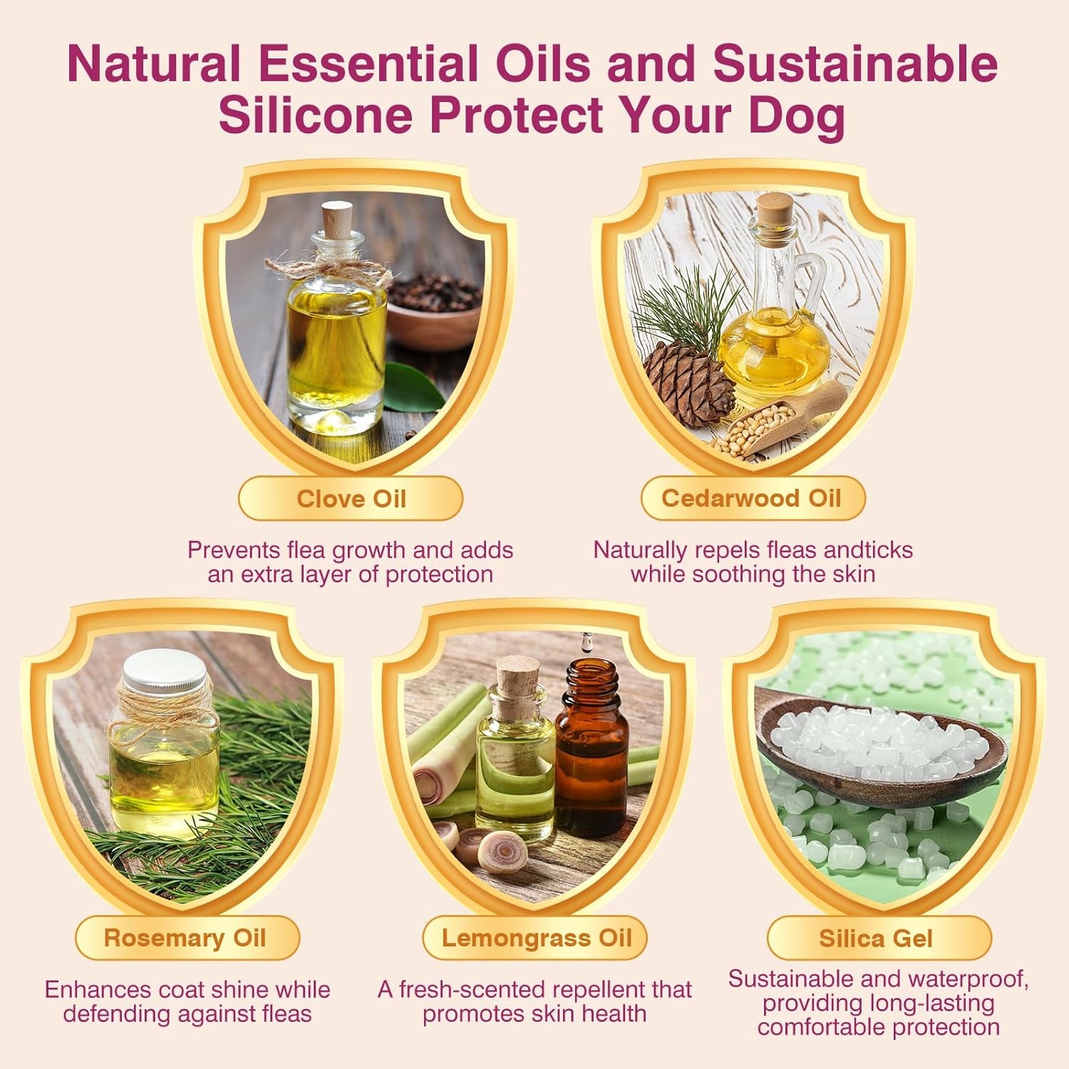 Natural Flea and Tick Collar for Dogs - 4 Pack, Waterproof, Adjustable Size for Small Medium and Large Dog