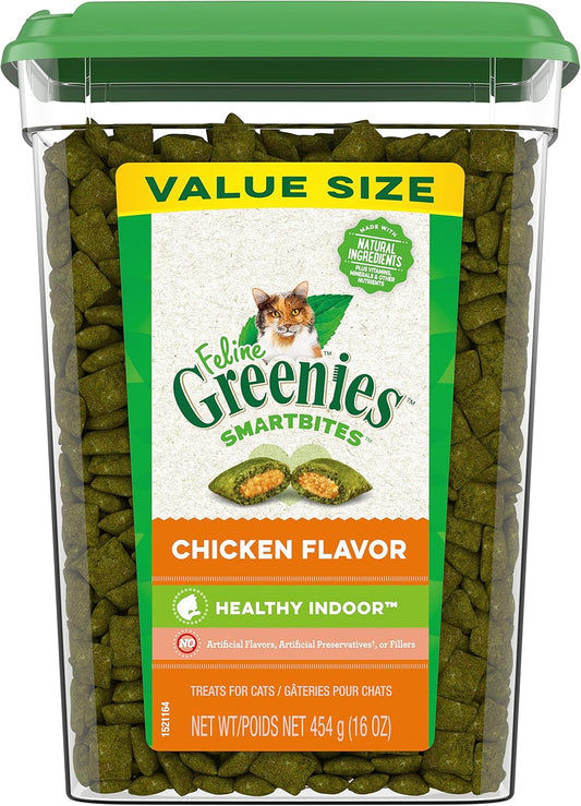 Feline Smartbites Healthy Indoor Cat Treats, Chicken Flavor, 16 Oz. Tub