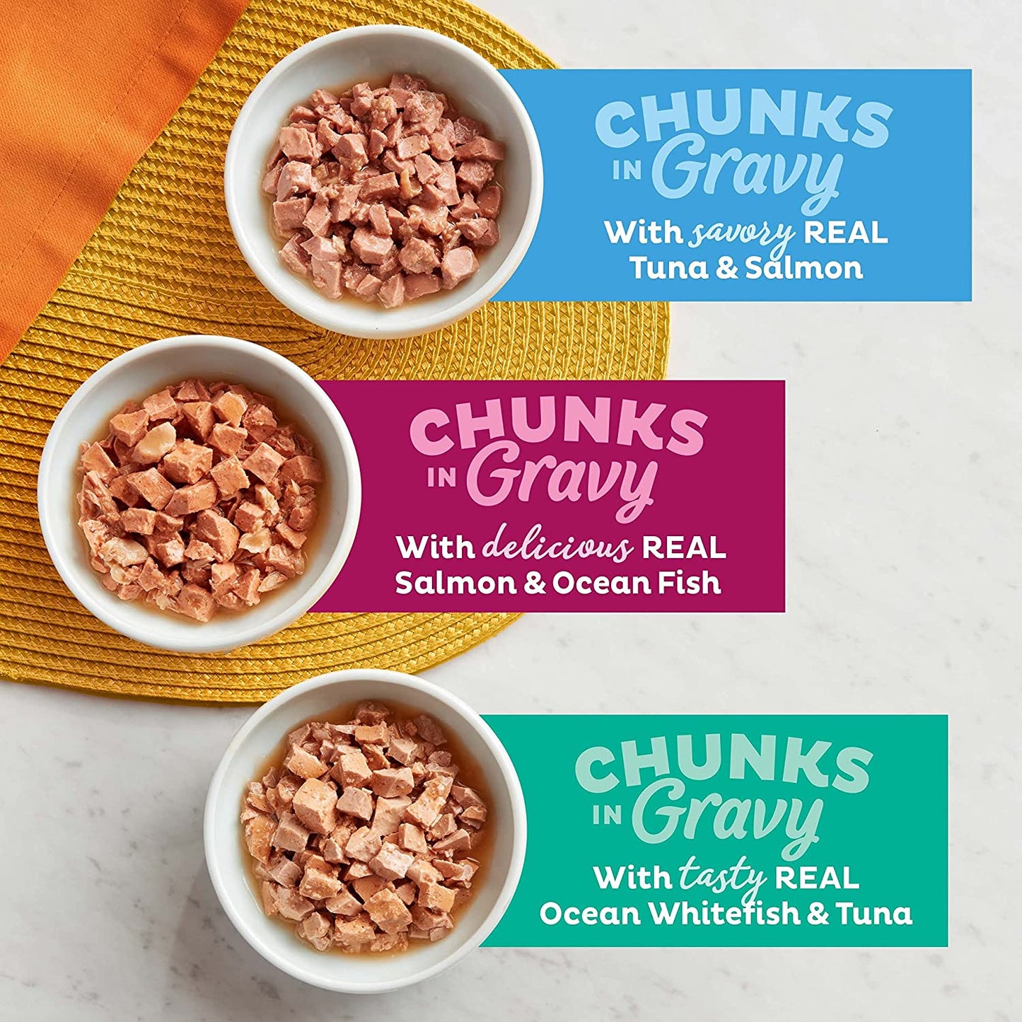 Seafood Favorites Chunks in Gravy Wet Cat Food Variety Pack, 2.75 Ounce (Pack of 12)