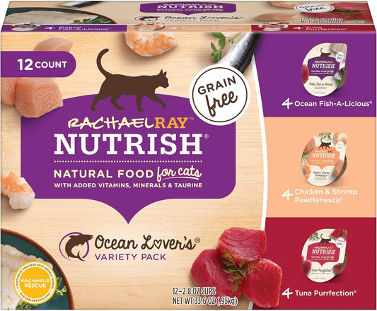 Rachael Ray  Natural Wet Cat Food, Ocean Lovers Variety Pack, 2.8 Ounce Cup (Pack of 12), Grain Free