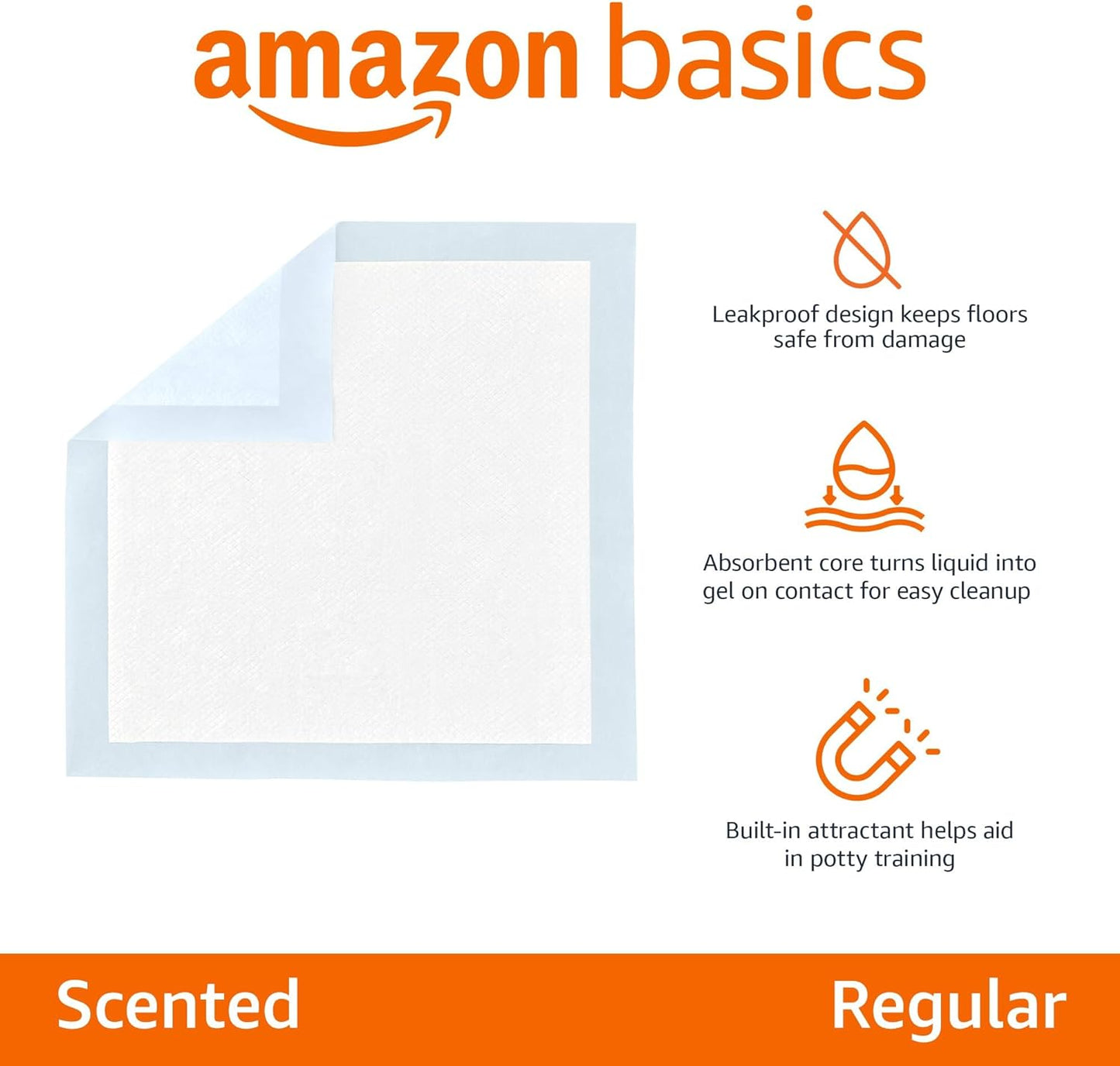 Scented Dog and Puppy Pee Pads, 5-Layer Leak-Proof Super Absorbent, Quick-Dry Surface, Potty Training, Regular (22X22"), 100 Count, Blue & White