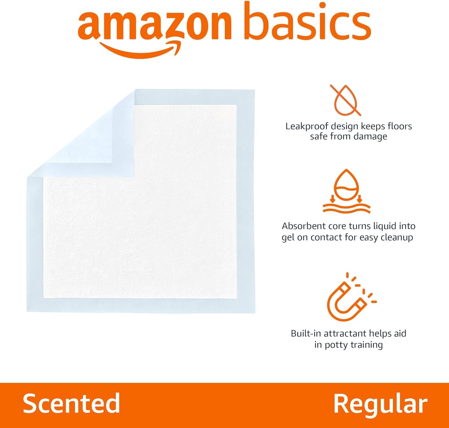 Scented Dog and Puppy Pee Pads, 5-Layer Leak-Proof Super Absorbent, Quick-Dry Surface, Potty Training, Regular (22X22"), 100 Count, Blue & White