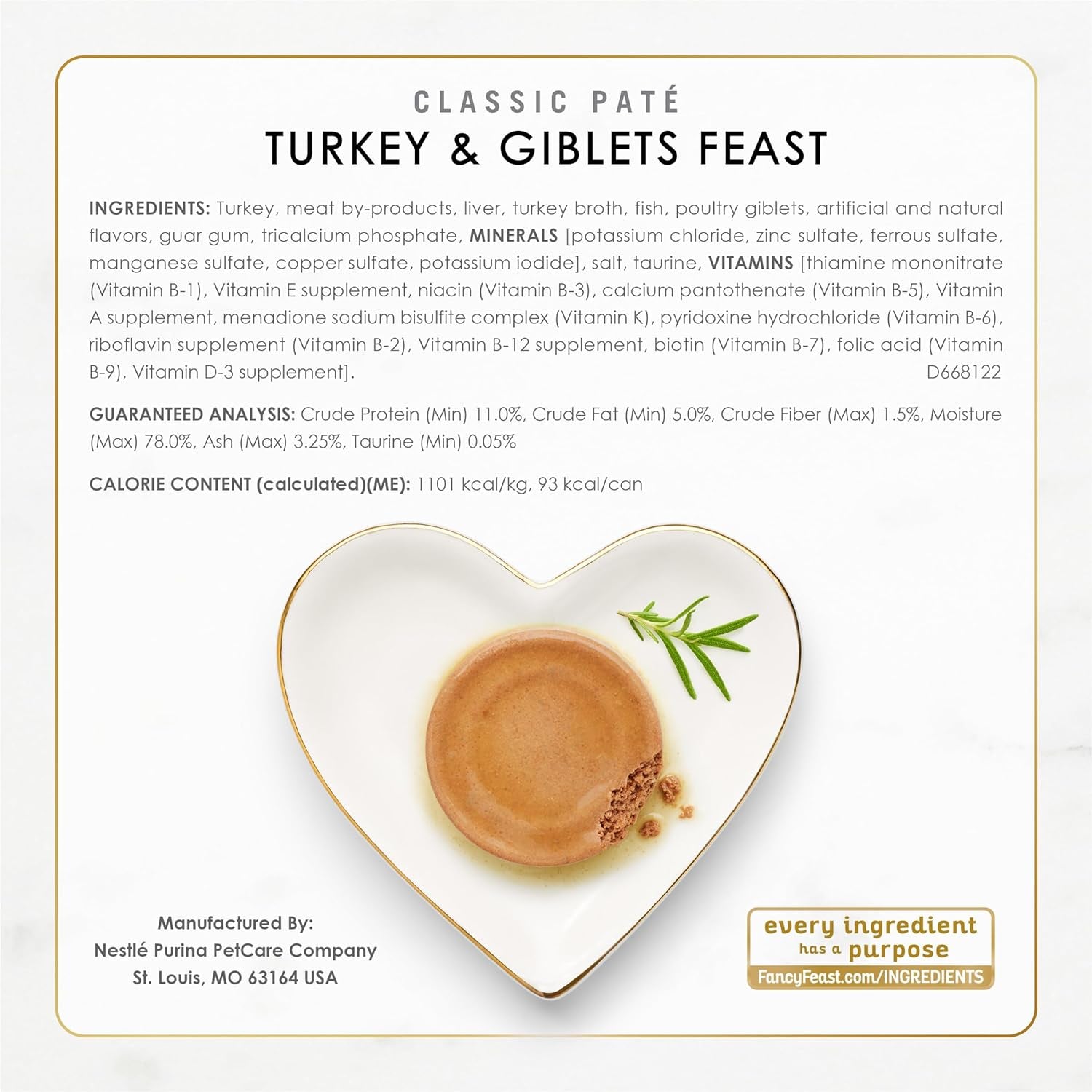 Poultry and Beef Feast Classic Pate Collection Grain Free Wet Cat Food Variety Pack - (Pack of 24) 3 Oz. Cans