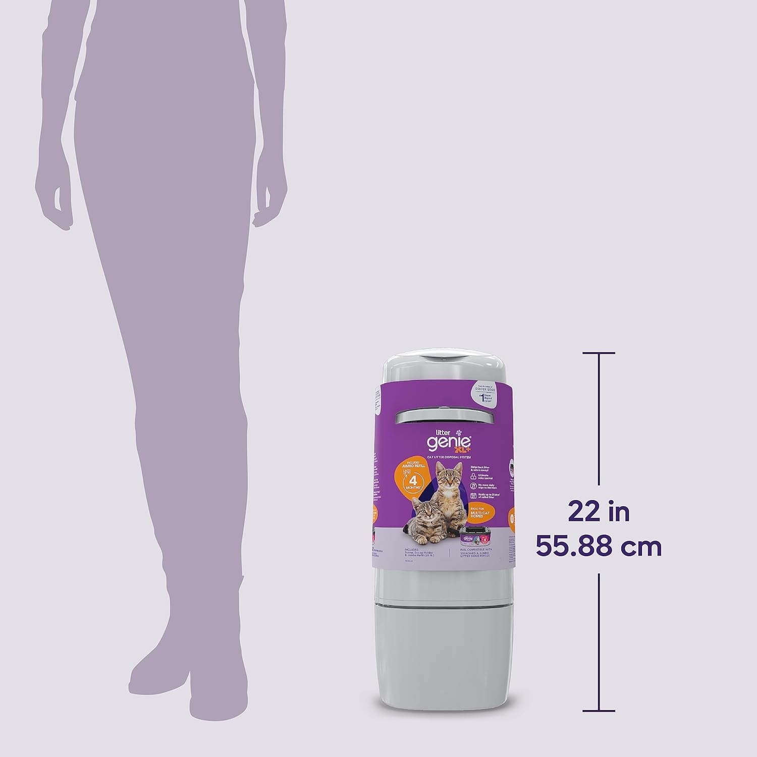XL+ Pail | Cat Litter Waste Disposal System for Odor Control | Includes 1 Jumbo Refill Bag