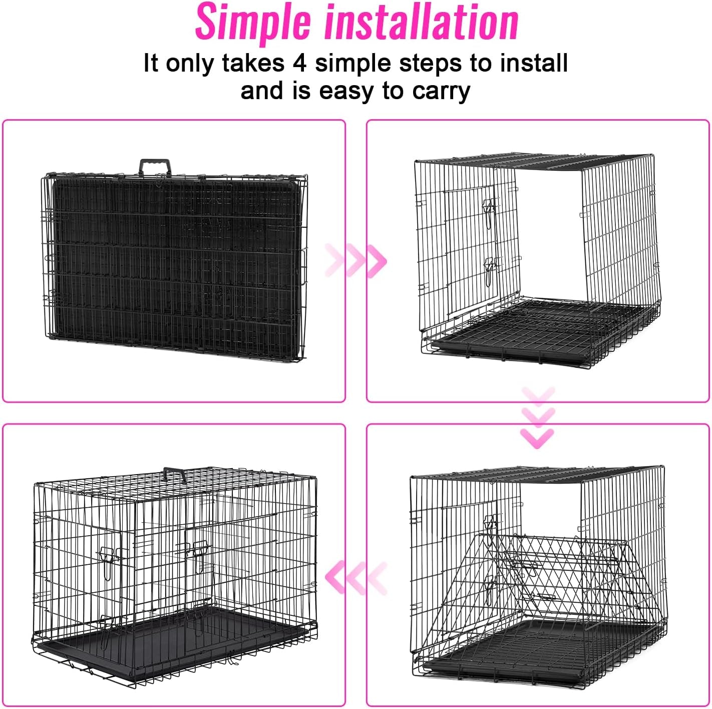 Dog Crate for Large Dogs 48 Inch Folding Metal Wirepet Cage Double Door W/Divider Panel Indoor Outdoor Kennel Leak-Proof Plastic Tray,Black