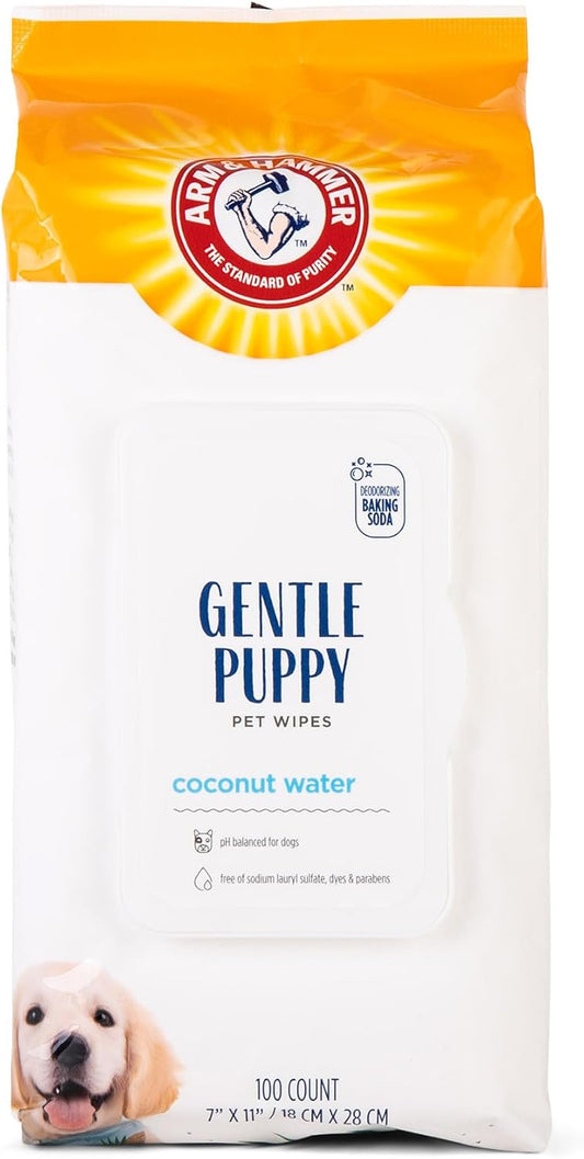 Dog Grooming Wipes - Natural Deodorizing Pet Wipe with Coconut - Travel Essential & Supplies for Dogs - Dog Whole Body & Face Cleaning - Odor Eliminator with Baking Soda Power - 100 Count