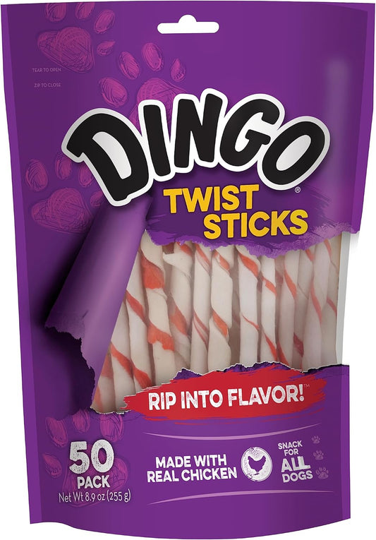 Twist Sticks 50 Count, Rawhide for Dogs, Made with Real Chicken, 50 Count (Pack of 1)