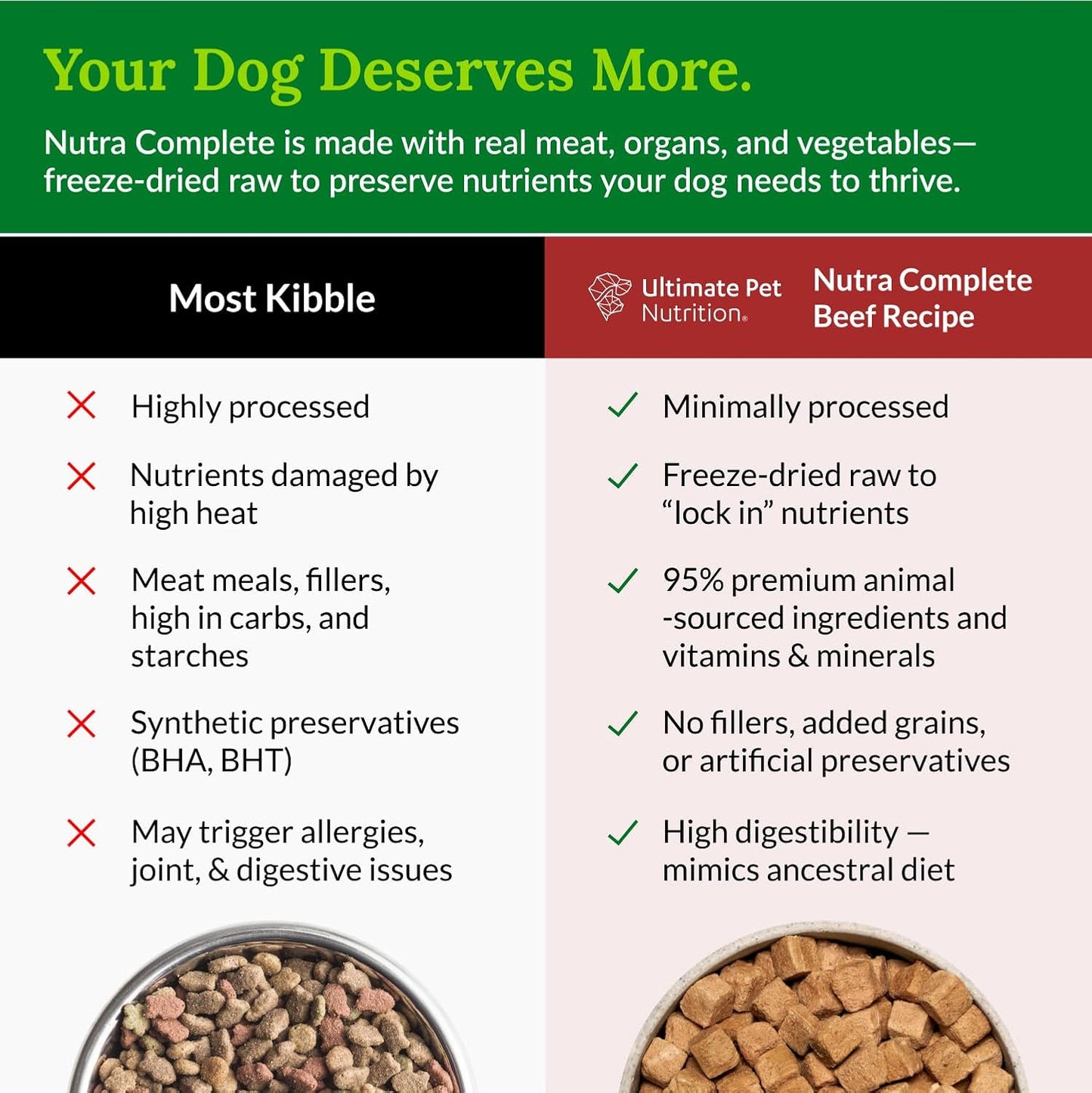 Nutra Complete, 100% Freeze Dried Raw Veterinarian Formulated Dog Food with Antioxidants Prebiotics and Amino Acids (1 Pound, Beef)