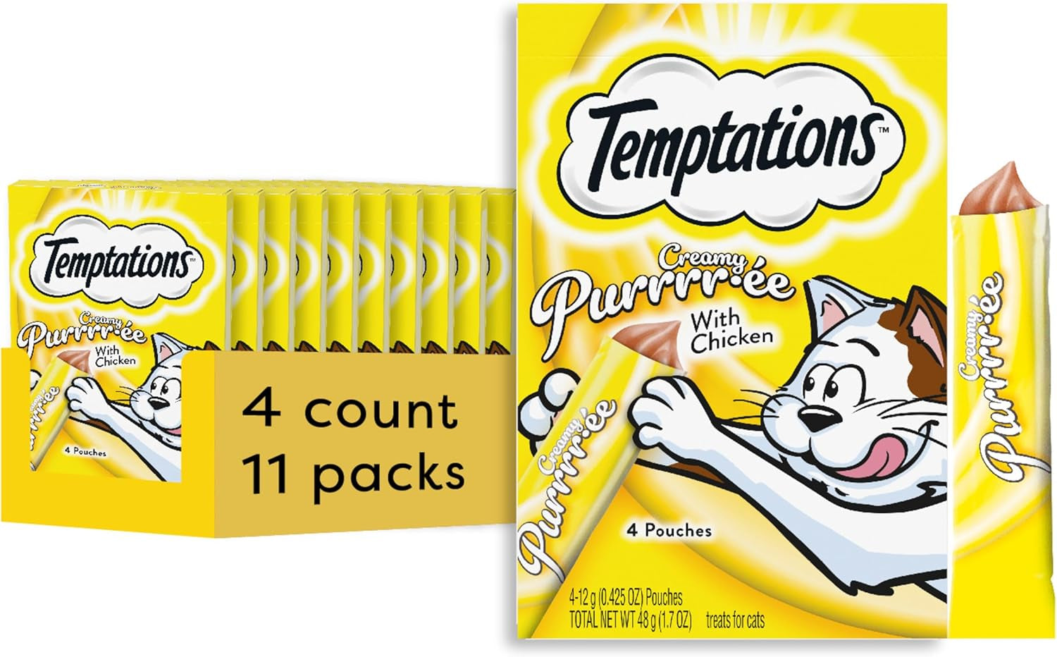 Creamy Puree Squeezable Lickable Wet Cat Treats with Chicken, 0.42 Oz. Tubes, 4 Count, Pack of 11 (44 Total)
