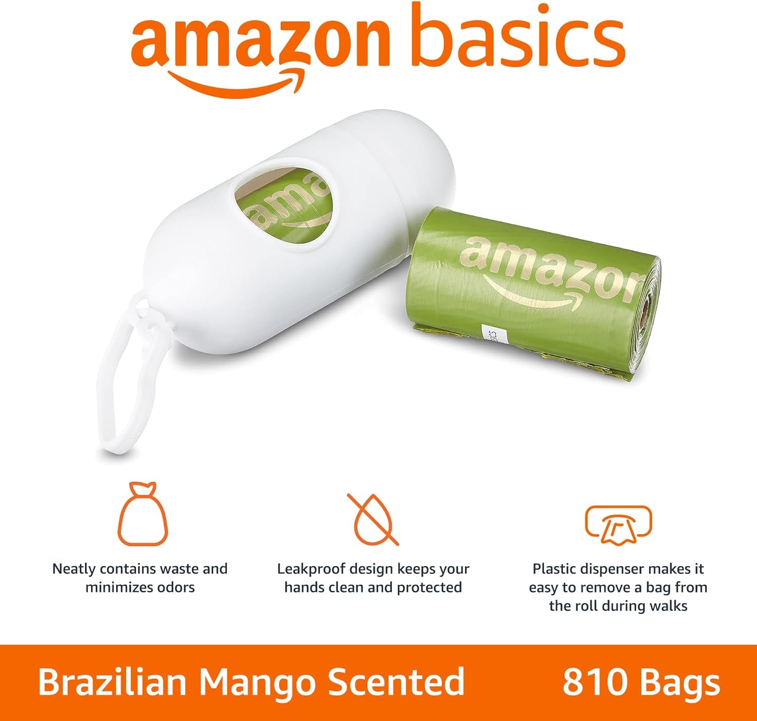 Dog Poop Bags with Dispenser, 810 Count, Enhanced for Guaranteed Leakproof, Brazilian Mango Scented, Includes Leash Clip