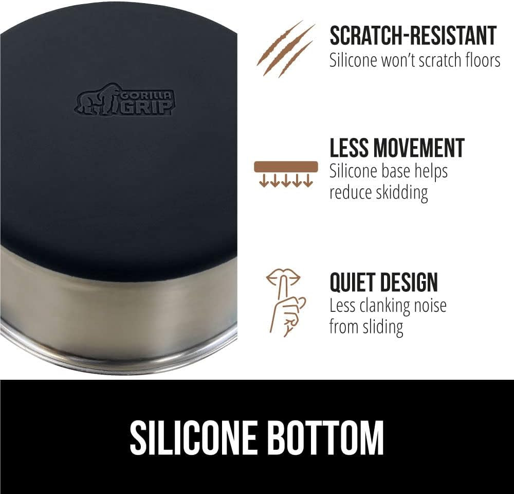 Set of 2 Dog Bowls, Holds 6 Cups (48 Fl Oz), Heavy Duty Metal Food and Water Bowl for Feeding Dogs and Cats, Dishwasher Safe, Rust Resistant Stainless Steel, BPA Free Rubber Base, Black