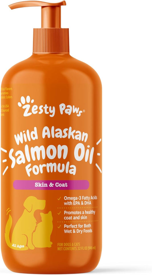 Wild Alaskan Omega-3 Blend Pollock + Salmon Oil for Dogs and Cats- Skin and Coat Support, Omega 3 Supplement for Pets, 32Oz