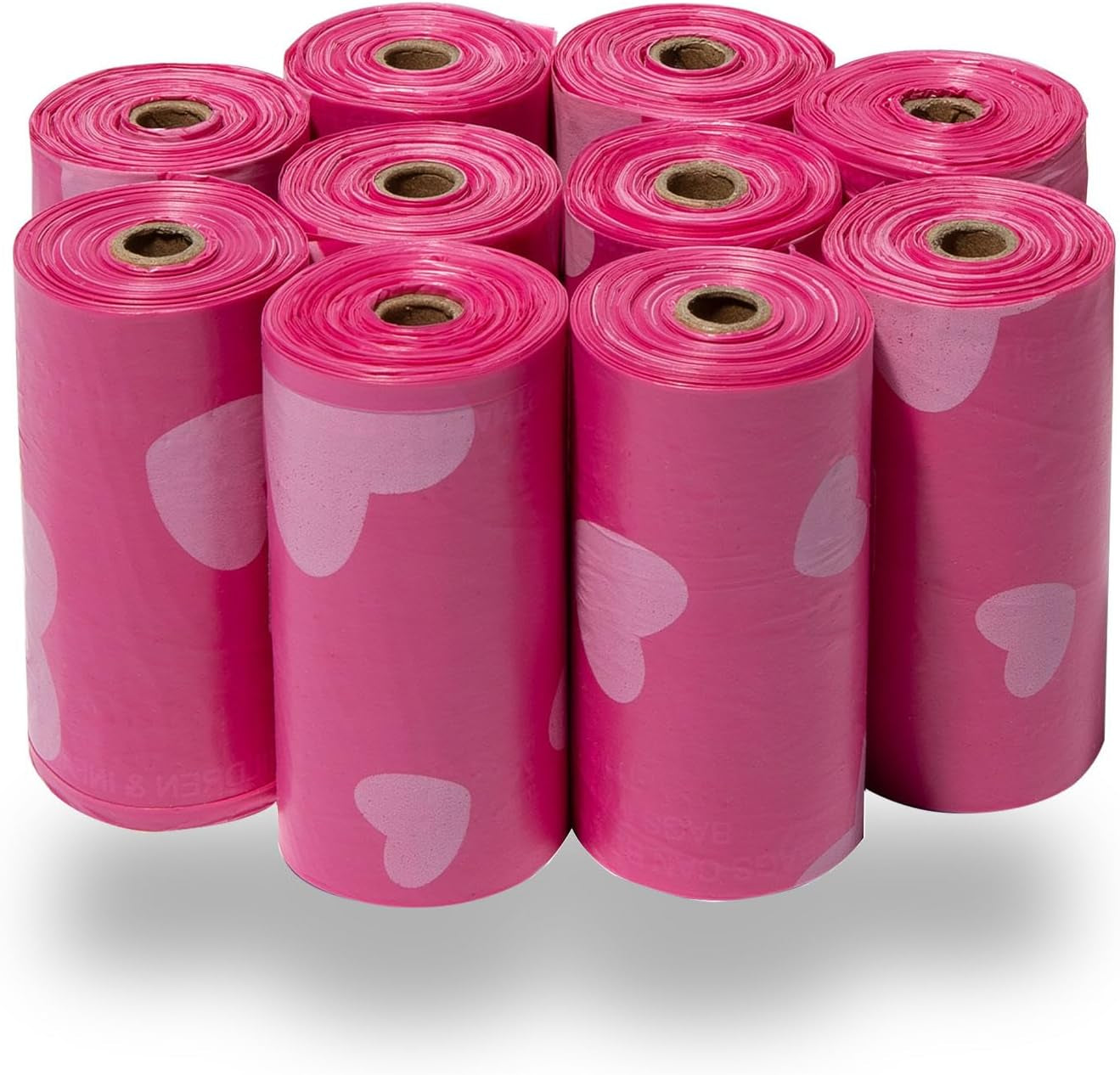 Dog Poop Bags (150 Bags) for Waste Refuse Cleanup, Doggy Roll Replacements for Outdoor Puppy Walking and Travel, Leak Proof and Tear Resistant, Thick Plastic - Pink Heart